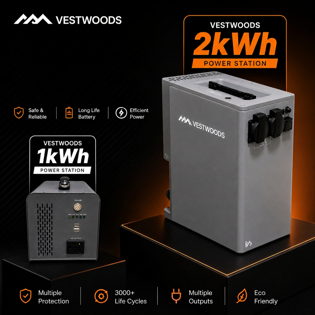 Vestwoods 1kWh and 2kWh portable power backup stations — reliable power anytime, anywhere